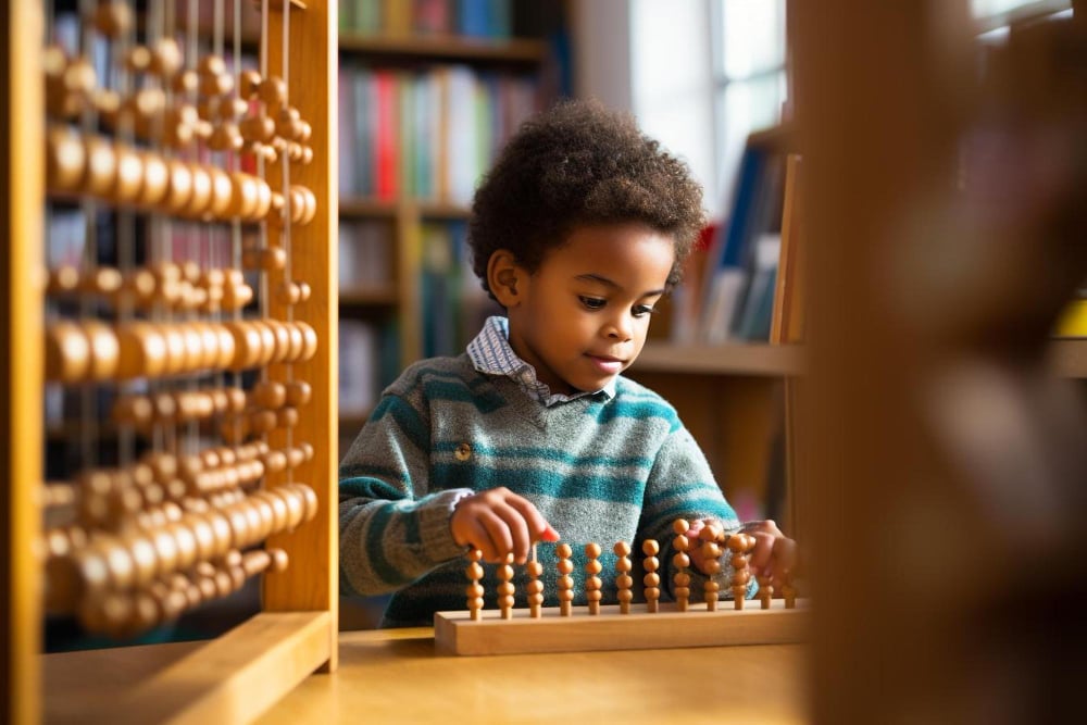 Young Child Engaged in Learning with Abacus